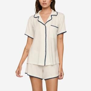 NEW EBERJEY frida relaxed short pajama set in ivory / navy